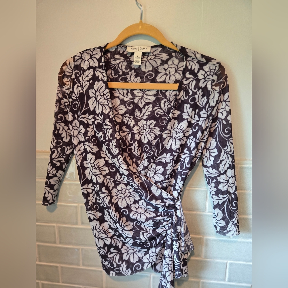 White House | Black Market Foral Faux Wrap Top